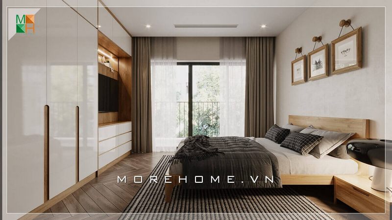 Kệ tivi kết hợp tủ quần áo bằng gỗ acrylic cao cấp giúp giảm diện tích bày trí đồ nội thất và tăng sự tiện lợi khi sử dụng